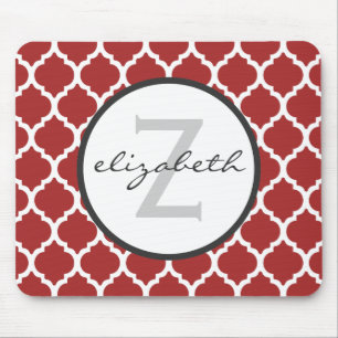 Mousepad Monograma vermelho de Quatrefoil