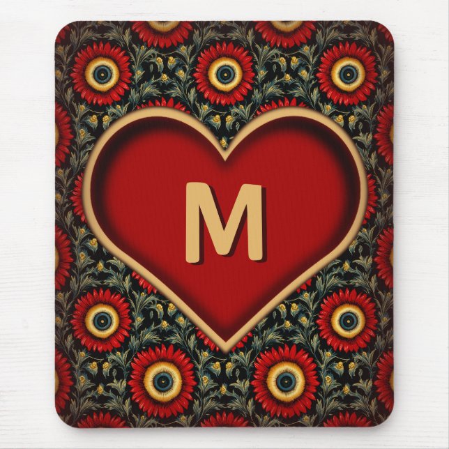 Mousepad Monograma Vermelho Moderno Monograma Bocal (Frente)