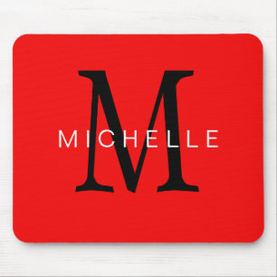 Mousepad Monograma Vermelho Negro Profissional Seu Nome