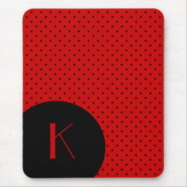Mousepad Monograma vermelho & preto à moda das bolinhas