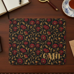 Mousepad Monograma Vintage Black & Red Poppy de William Mor