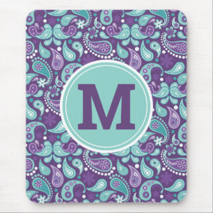 Mousepad Monograma Xadrez de Paixão Roxo e Azul Charmoso e