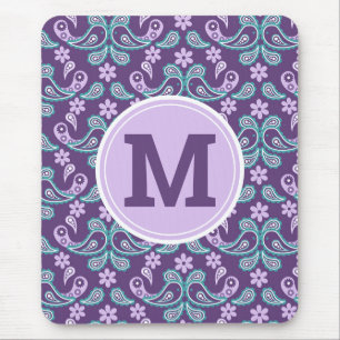 Mousepad Monograma xadrez de paizé azul e roxo Chic Shabby 