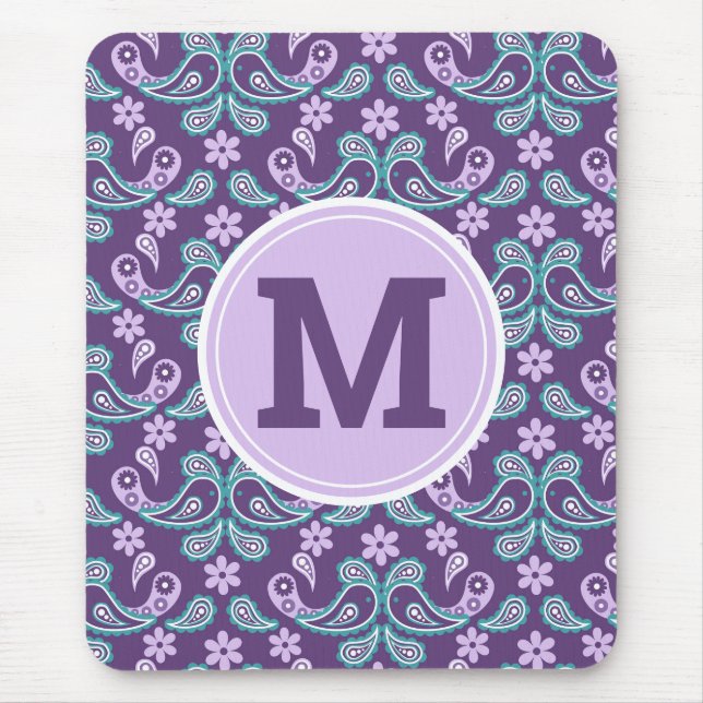 Mousepad Monograma xadrez de paizé azul e roxo Chic Shabby  (Frente)