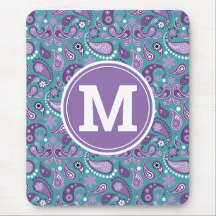 Mousepad Monograma Xadrez Roxo e Azul Charmoso no Estilo Sh