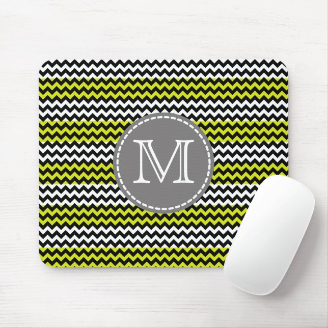 Mousepad Monograma Zig Zag Chevron Verde e Branco (Com mouse)