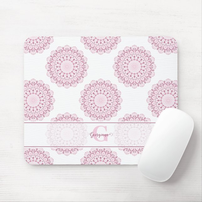 Mousepad Monogramas, cor-de-rosa, Bolinhas de rendas Confet (Com mouse)