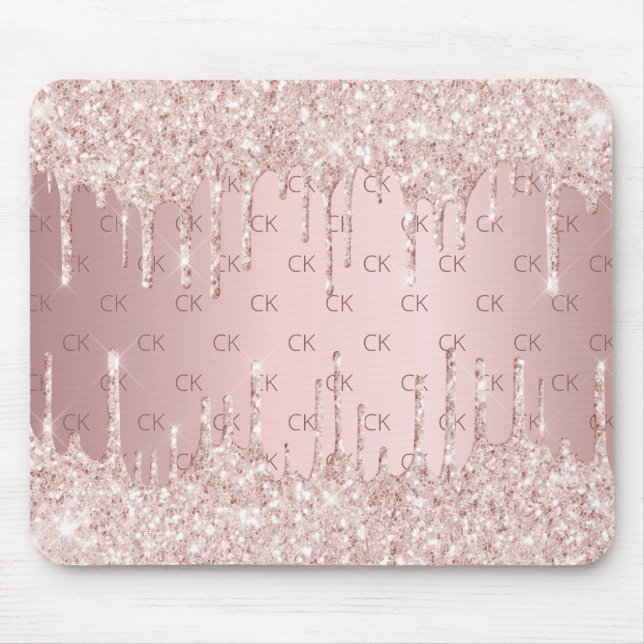 Mousepad Monogramas cor-de-rosa-rosa-claro, com brilho dour (Frente)