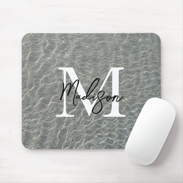 Mousepad Monogramas de água e areia do oceano de praia (Com mouse)