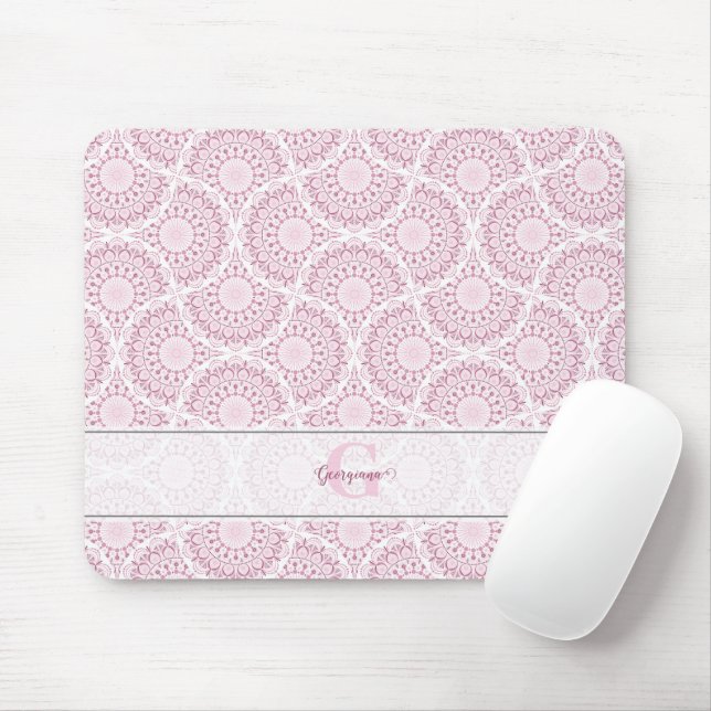 Mousepad Monogramas de Arte Rosa Deco Confetti Lace Mandala (Com mouse)