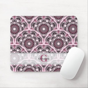 Mousepad Monogramas Deco Dusky Rosa Cherry Blossom Mandala