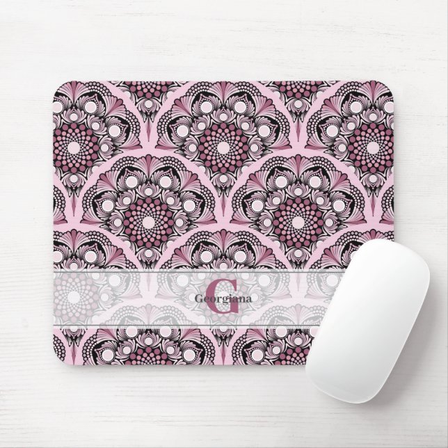 Mousepad Monogramas Deco Dusky Rosa Cherry Blossom Mandala (Com mouse)