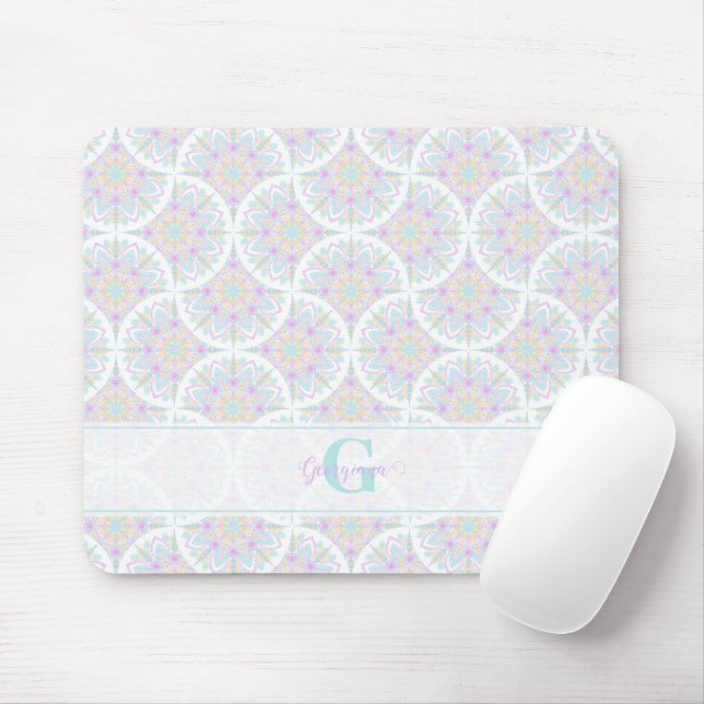 Mousepad Monogramas Pastel Rainbow Sundae Mandala Art Deco (Com mouse)