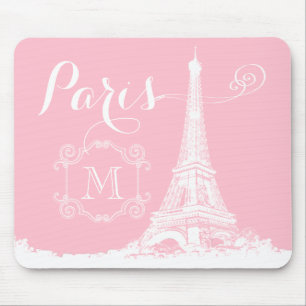 Mousepad Monogrammed branco cor-de-rosa feminino da torre
