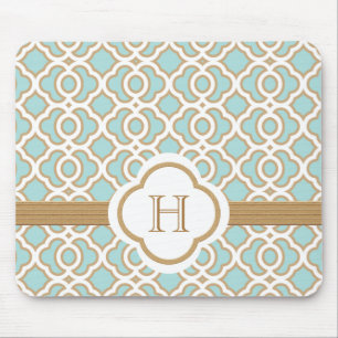 Mousepad Monogrammed marroquino azul e Dourado da casca de