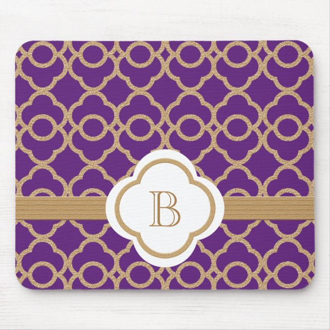 Mousepad Monogrammed marroquino roxo e Dourado (Frente)