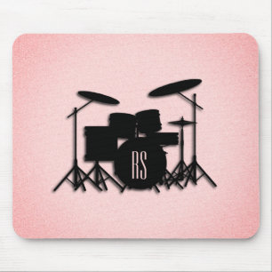 Mousepad Monogramo Drum Set Music Design Pink
