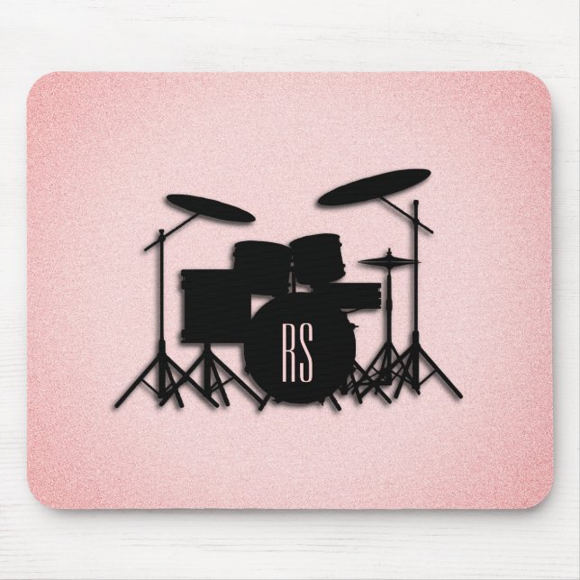 Mousepad Monogramo Drum Set Music Design Rosa (Frente)