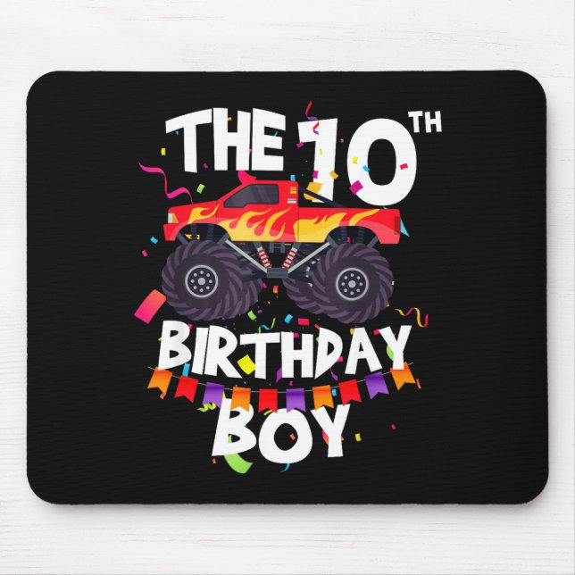 Mousepad Monster Truck 10th Birthday Boy Funny 10 Years Old (Frente)