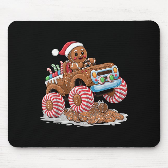 Mousepad Monster Truck Gingerbread Man Funny Christmas Baki (Frente)