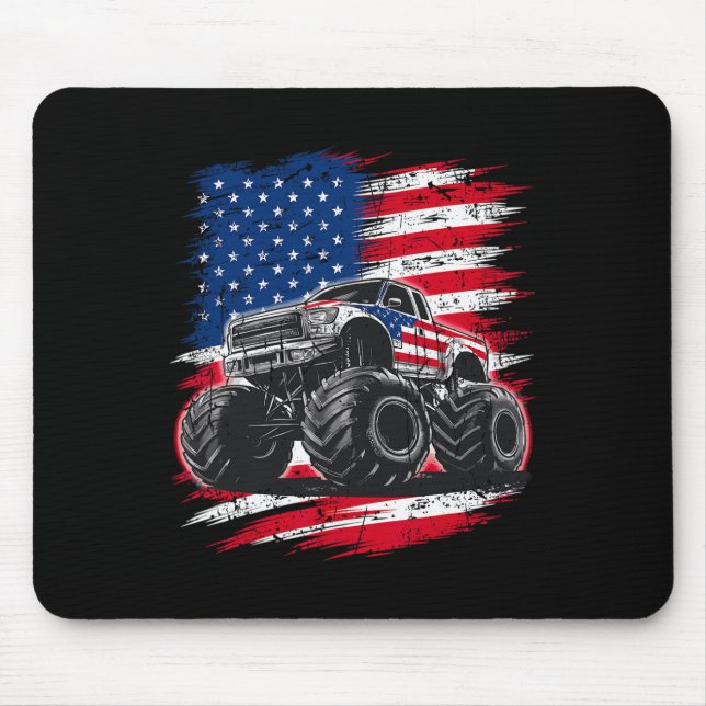 Mousepad Monster Truck Usa Flag American For Women Girls Ki (Frente)
