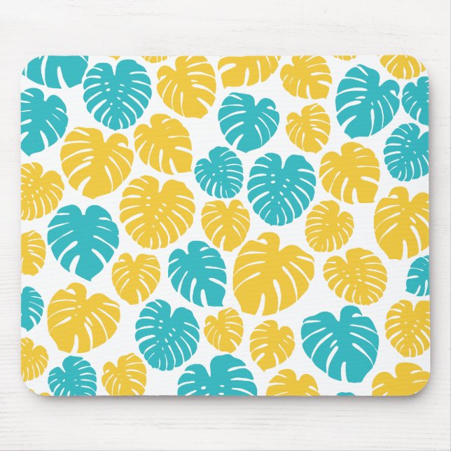 Mousepad Monstera deixa em turquesa, amarelo e branco (Frente)