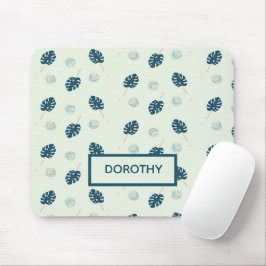 Mousepad Monstera tropical deixa monograma em azul