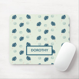 Mousepad Monstera tropical deixa monograma em azul