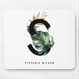 Mousepad Monstera Tropical - Letra S Monograma Personalizad