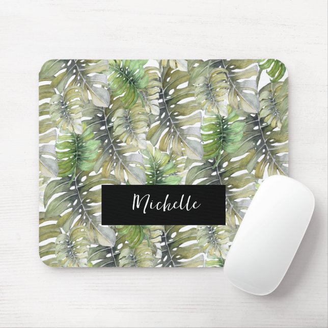 Mousepad Monstera Tropical Palm Pastel Monograma (Com mouse)