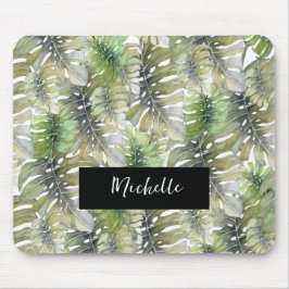 Mousepad Monstera Tropical Palm Pastel Monograma