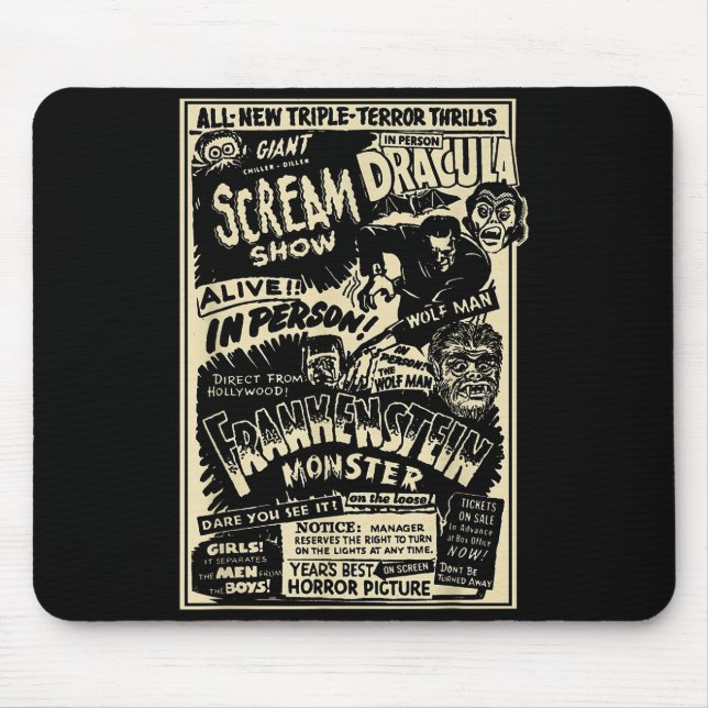 Mousepad Monstro de Filme de Terror Múmia Drácula Lobisomem (Frente)