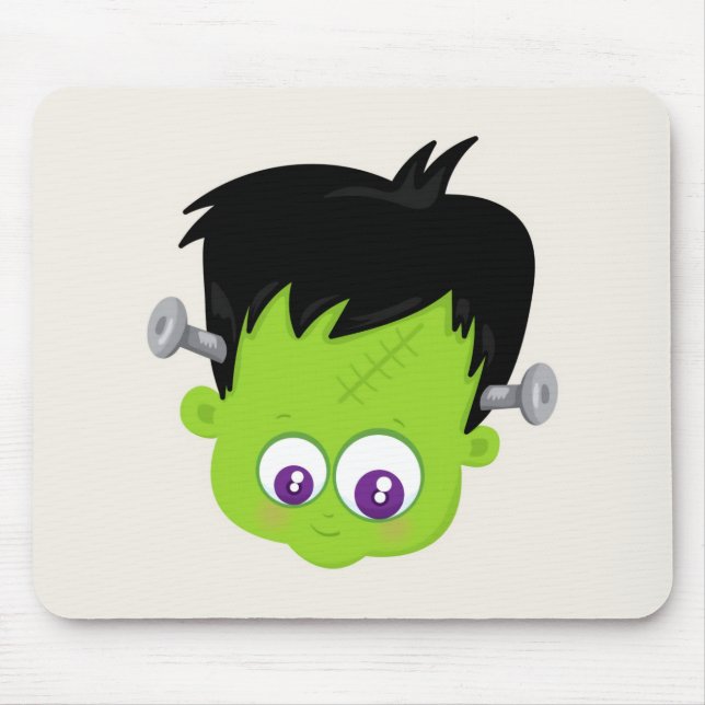 Mousepad Monstro de Frankenstein verde fofo rosto Halloween (Frente)