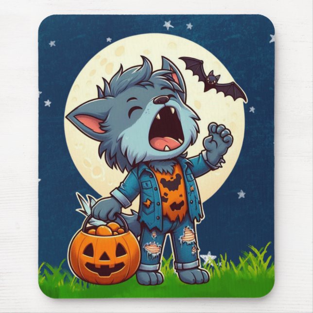Mousepad Monstro de lobisomem girino bonito com abóbora (Frente)