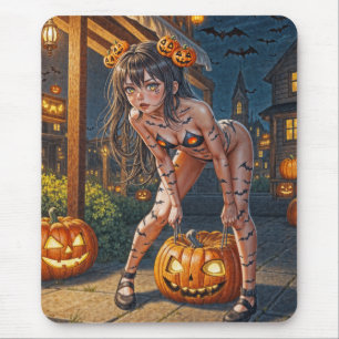 Mousepad Monstro do Dia das Bruxas Jack-o-Lantern & Garota