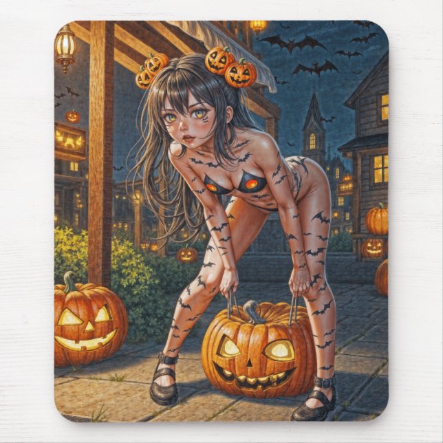 Mousepad Monstro do Dia das Bruxas Jack-o-Lantern & Garota  (Frente)