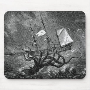Mousepad Monstro Gigante do Mar Lulas Vintage Kraken
