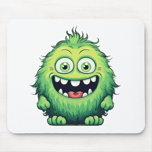 Mousepad Monstro Verde Fofo Sorridente Desenho Animado (Frente)