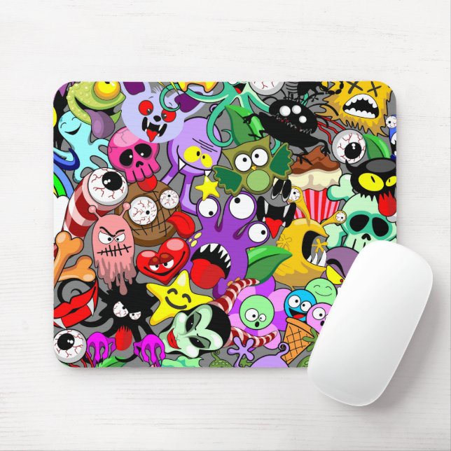 Mousepad Monstros - Caracteres Bonitos Padrão de Halloween (Com mouse)