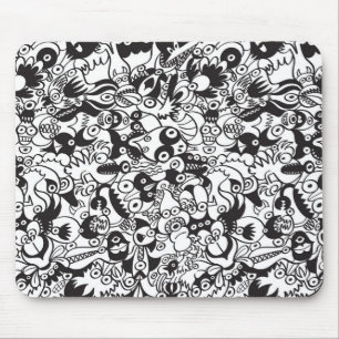 Mousepad Monstros pretos e brancos assustadores no estilo d