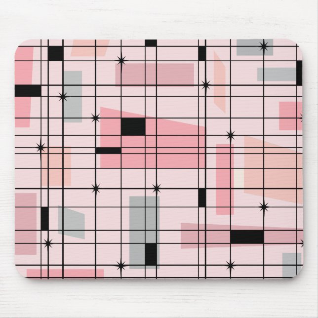 Mousepad Montagem de Grade Rosa e Starbursts Retro (Frente)