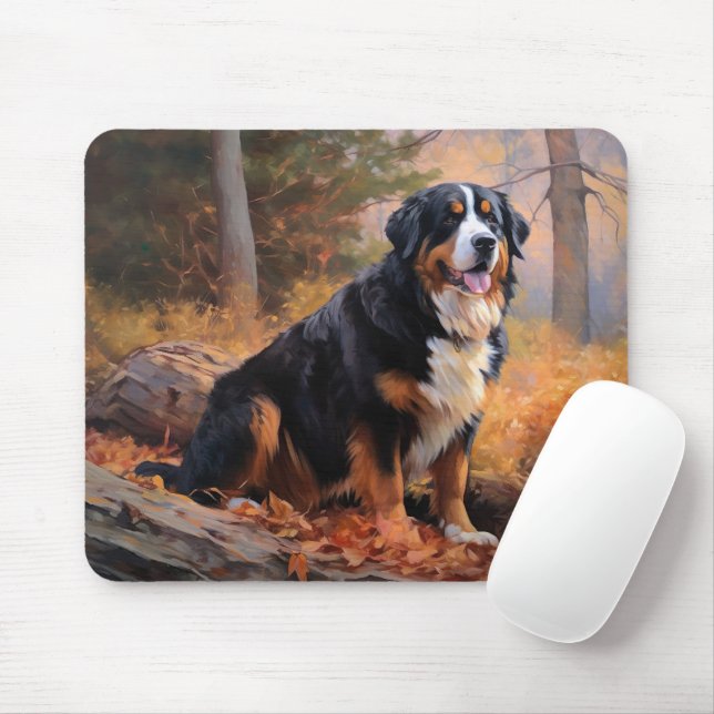 Mousepad Montanha Bernesa nas Folhas do outono cai inspirad (Com mouse)