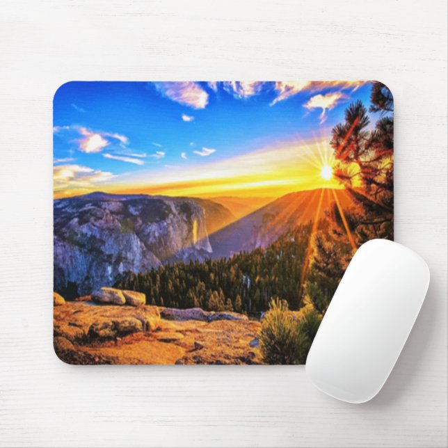 Mousepad Montanha com foto do nascer do sol (Com mouse)