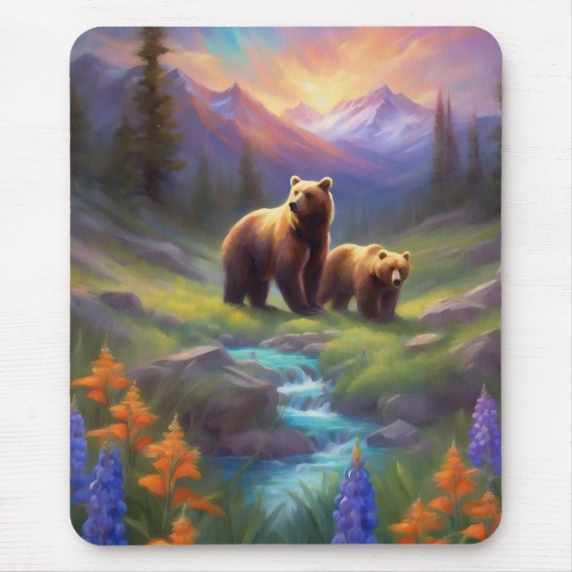 Mousepad Montanha Stream Bear Flores Selvagens (Frente)