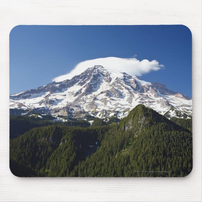 Mousepad Montanha tampada neve com céu azul & floresta (Frente)