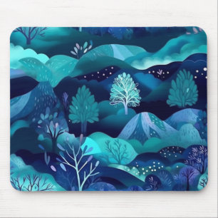 Mousepad Montanhas Azuis e Design de Árvore