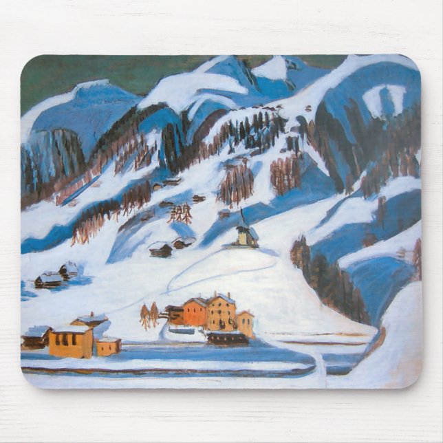 Mousepad Montanhas e casas na neve, paisagem de inverno (Frente)