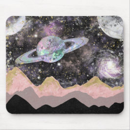 Mousepad Montanhas Espaciais Céu Estrelado Galáxia Planetas
