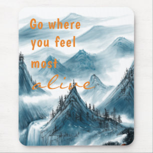Mousepad Montanhas Pintura Artística Inspiração Cotação Azu