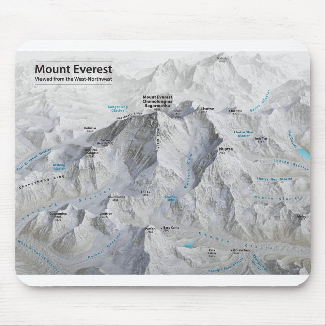 Mousepad Monte o Everest 3D Map com rótulos (Frente)